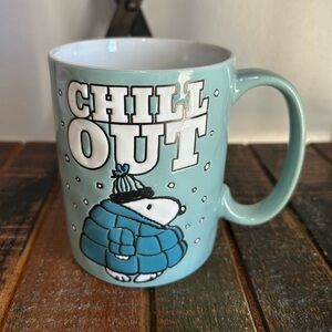 Peanuts Blue Puffer Jacket Snoopy CHILL OUT Blue Winter Mug NEW